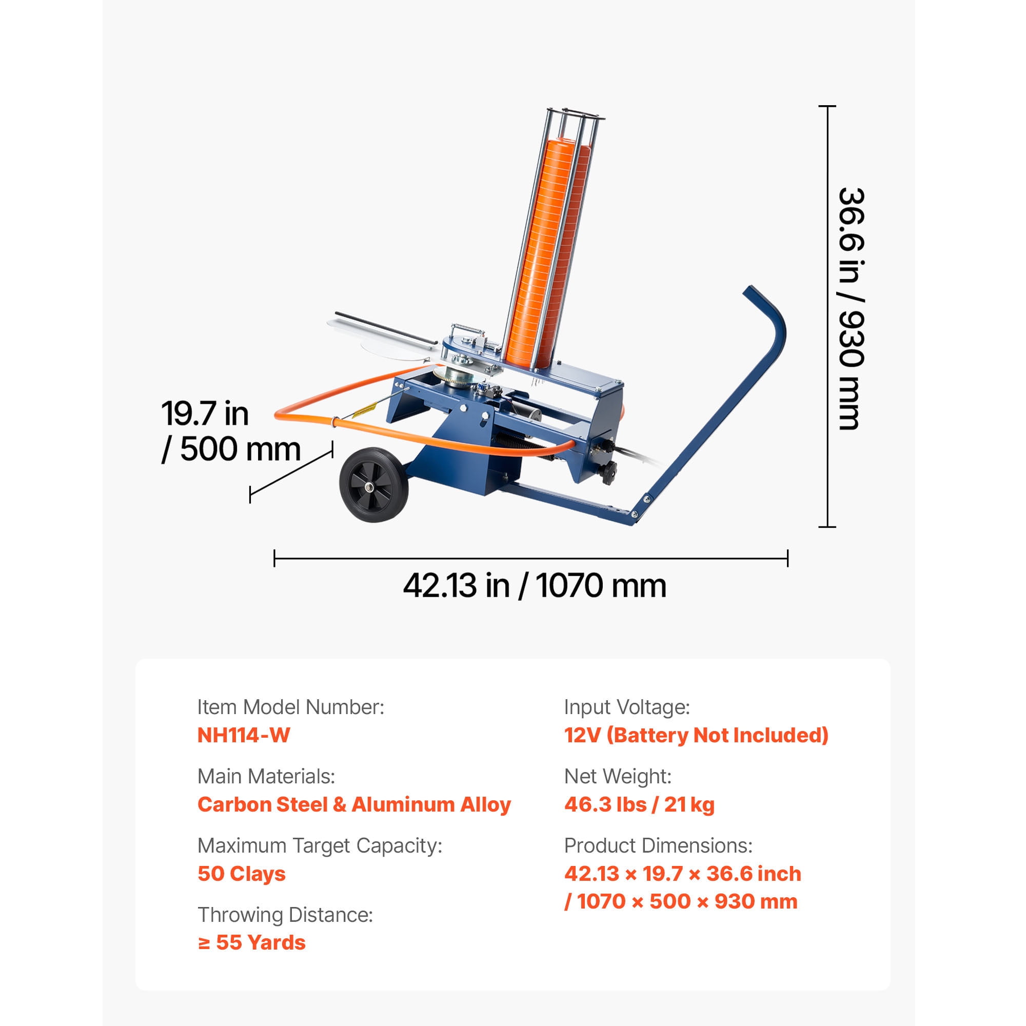 KFFKFF Automatic Clay Target Launcher with Adjustable Angle, Foot Pedal, and Pull Handle - Holds Up to 50 Targets, Throws Over 55 Yards, Ideal for Shooting Practice and Sports
