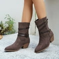 thumbnail image 2 of Womens Wide Calf Ankle Boots Suede Pointed Toe Casual Stacked Heel Strappy Pull on Chelsea Booties, 2 of 5