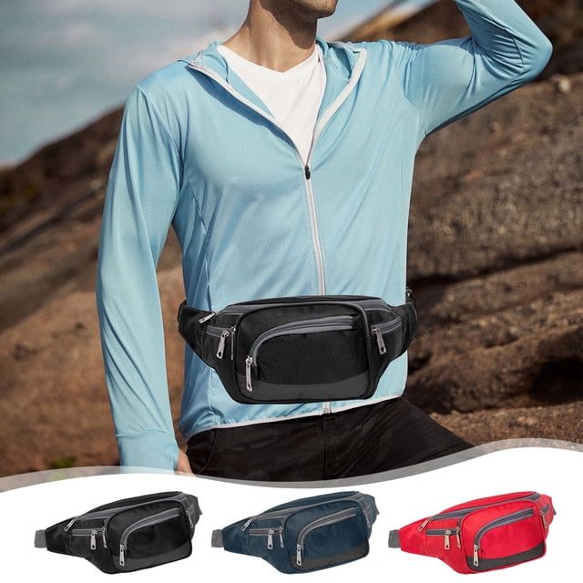 Bolsa de pecho de la rinerera de gran capacidad | Cartera cruzada de nylon para hombres, mujeres | Multicompartimentos, ligero, azul/rojo, 21x17x13cm | Organizador de Deportes al Aire Libre de Viajes