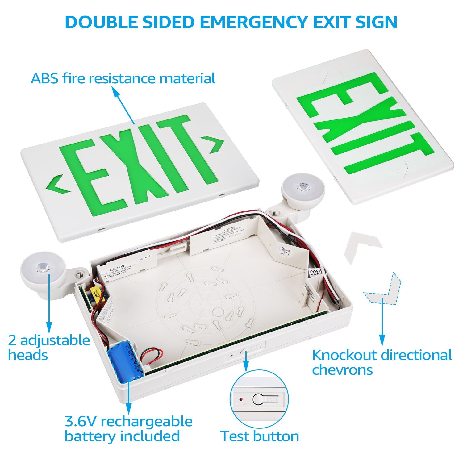 8 Pack Green LED Exit Sign Emergency Lights, Double Face, UL 924 Combo Exit Light, Two Adjustable Head Emergency Exit Light, Backup Battery for Business, Commercial