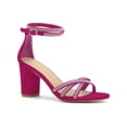 thumbnail image 1 of BLISSFUL STEP Women's Shoes Rhinestone Crisscross Strappy Block Heel Faux Suede Ankle Buckle Sandals Hot Pink 7, 1 of 7