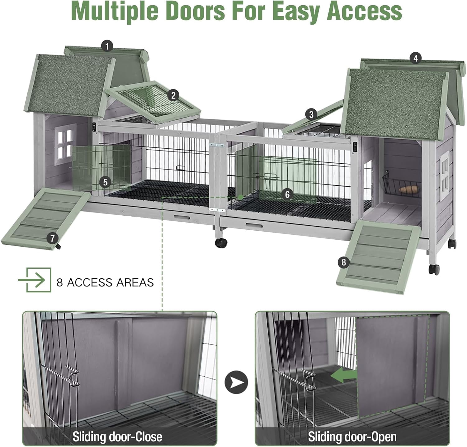 Aivituvin Rabbit Hutch Indoor Outdoor Bunny Cage Upgrade Large Space for Rabbit,Guinea Pig,Bunny and Other Small Animals,On Wheels Move Easily