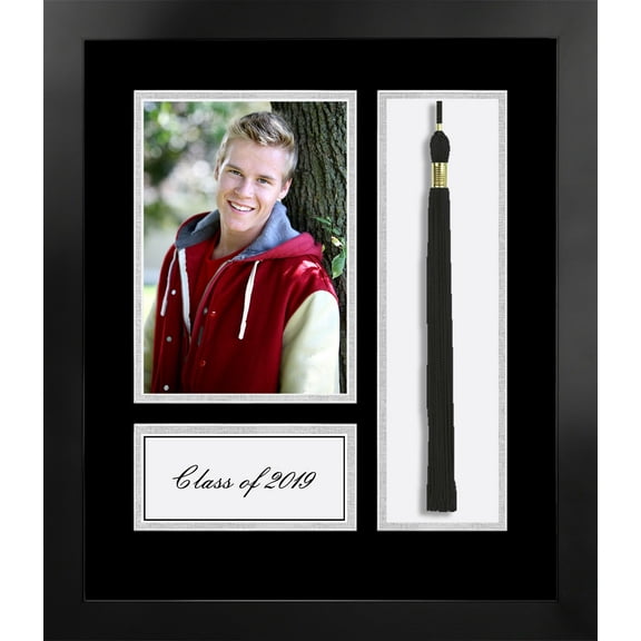2019 Academic Nova Black Photo Frame, Black and Silver matting with Tassel opening 5x7 Photo opening