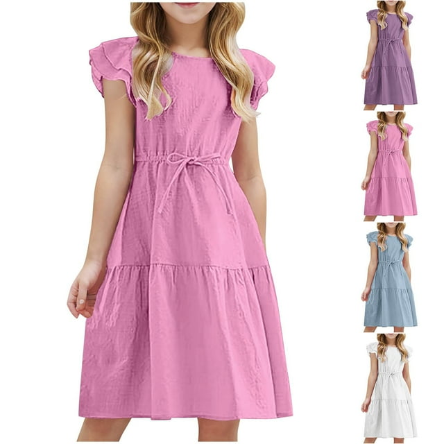 Milgrthf Robe Débardeur Dégradée pour Filles Été Sans Manches Fluide Plage Robes Ligne A Smockée Évasée Midi Robe d'Été Rouge 4 Ans