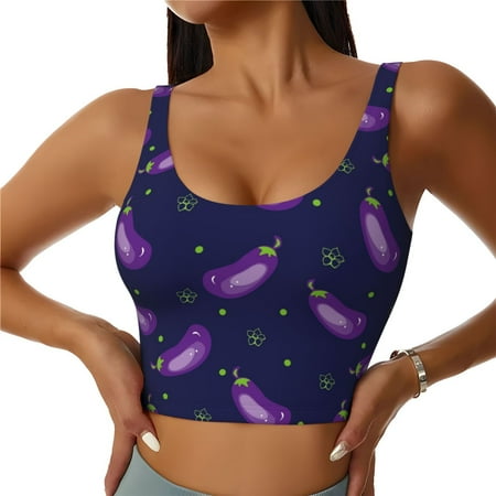 Jgfou Eggplant Print Womens Sports Bra - Padded Workout Sports Bras Crop Tank Top