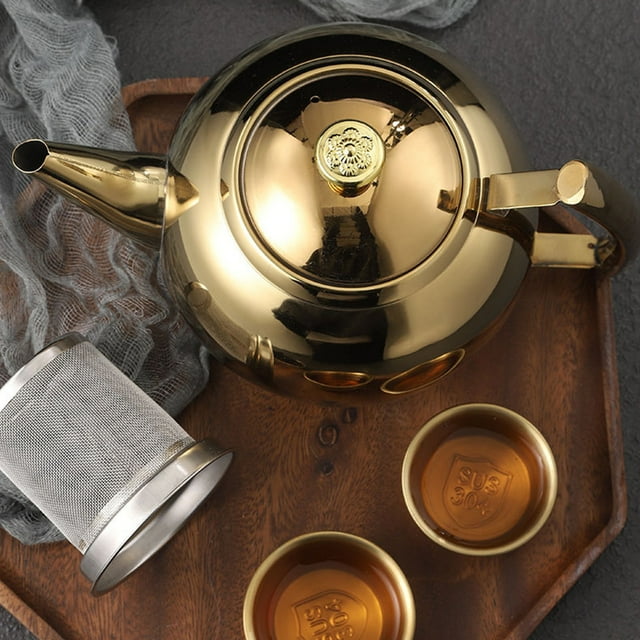1L/1.5L/2L Polished Stainless Steel Teapot Tea Pot Coffee With Home Kitchen Kettle Pot Tea Leaf Filter Infuser