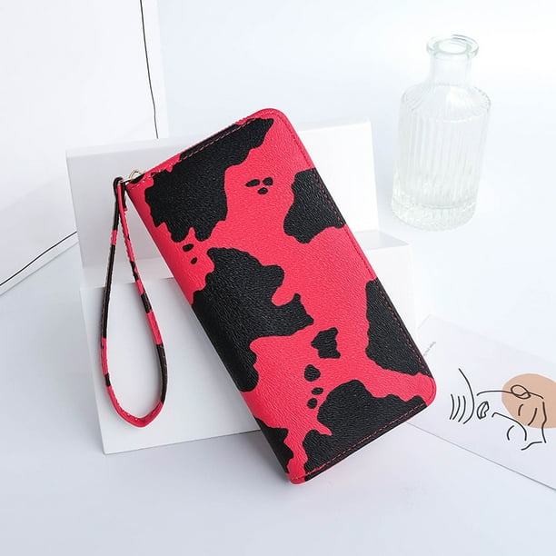 Monedero largo con estampado de leche y bloques de colores de verano, bonito y multicapa