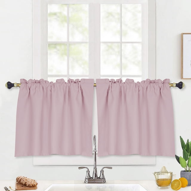Daeful Rideaux Thermiques Occultants Protection UV Court Rideau Chambre Épais Panneau de Luxe Solide 19Rose L:52"TG:36 Pouces