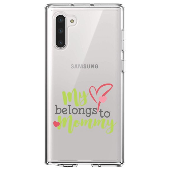 DistinctInk Clear Shockproof Hybrid Case for Samsung Galaxy Note 10 (6.3" Screen) - TPU Bumper Acrylic Back Tempered Glass Screen Protector - My Heart Belongs to Mommy
