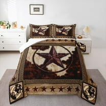 Homewish Retro Texas Stars Bedding Comforter Set,Rustic Farmhouse Cowhide Twin Comforter Sets,Brown Beige Bedding Set For Boys Kids,Breathable Home Decor,2-Piece