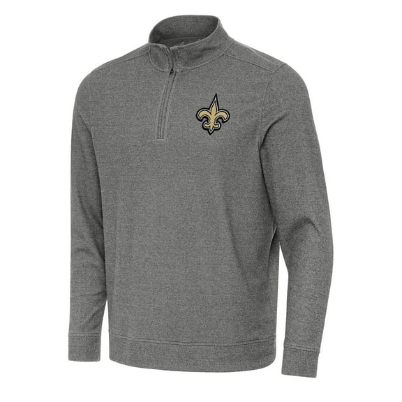 Men's Antigua Heather Black New Orleans Saints Subtle Quarter-Zip Top