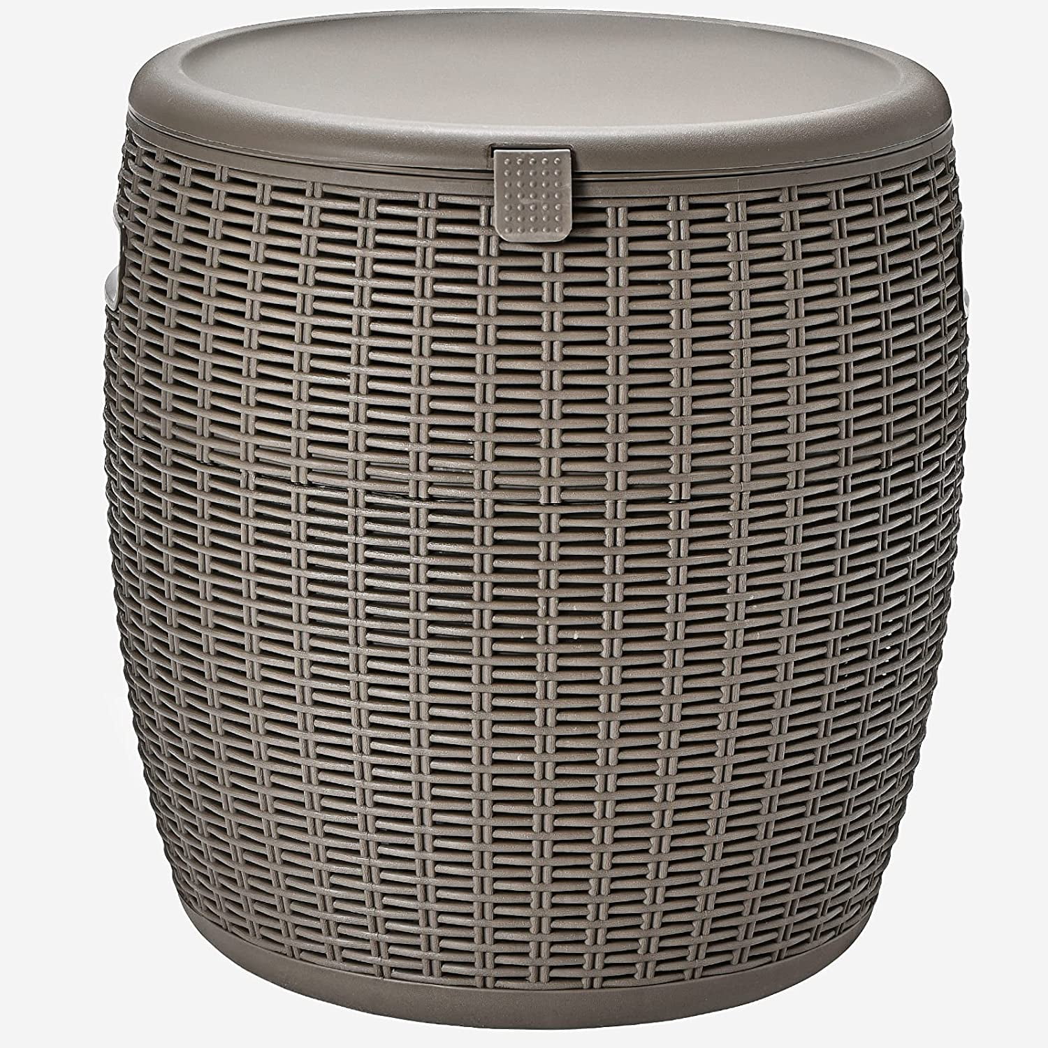 FASCK 9.5 Gallon Ice Cooler, Wicker Round Ice Chest, Outdoor Beer Wine Ice Bucket, Top Lid Side Handles Drainage Plug, Weather-resistant Patio Cool Bar Table for Cocktail Party Poolside Deck