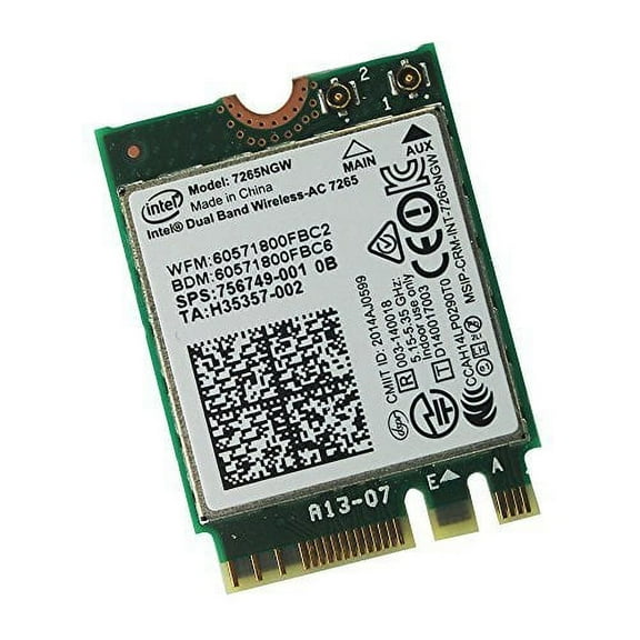 Intel 7265NGW Dual Band 2x2 Wireless AC   Bluetooth 4.0 M2 Interface Also Supports 802.11 AC