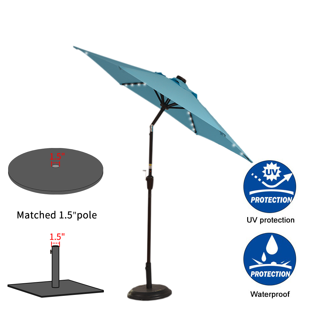 Sundale Outdoor 7.5 Ft Solar Powered 30 LED Lights Patio Umbrellas Market Umbrella with Push Button Tilt for Garden Deck Backyard Polyester Canopy Blue - image 3 of 7