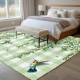 thumbnail image 5 of Area Rug 60×96in, Watercolor Spring Birds Leaves Floor Carpet Living Room Rug, Green White Plaid Non-Slip Welcome Mat Indoor Rugs for Bedroom Dining Room, 5 of 9