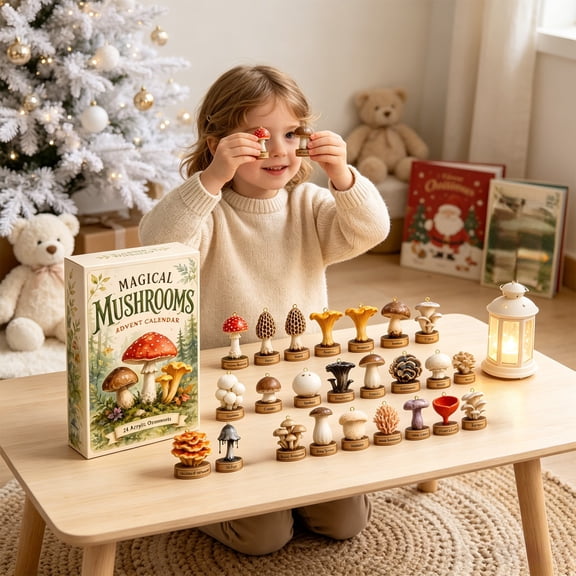 Advent Calendar 2026, 24 Day Countdown with 2D Mini Mushroom Ornaments for Tree