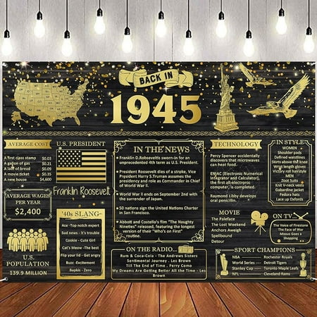 7x5Ft Back in 1945 Banner Backdrop Large Size 80th Birthday Backdrop Poster Vintage 1945 Party Background Decor Supplies Happy Birthday Sign