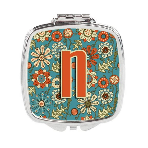 Carolines Treasures  Letter N Flowers Retro Blue Compact Mirror