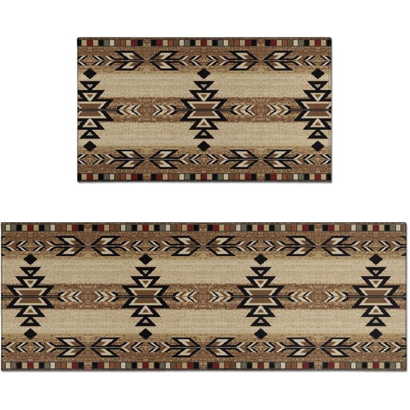 Southwestern Country Tribe Kitchen Rugs and Mats Set of 2,Rio Grande Antique Kitchen Decor Rubber Backing Non-Slip Absorbent Kitchen Mats for Sink,Waterproof Runner Rug for Laundry Room