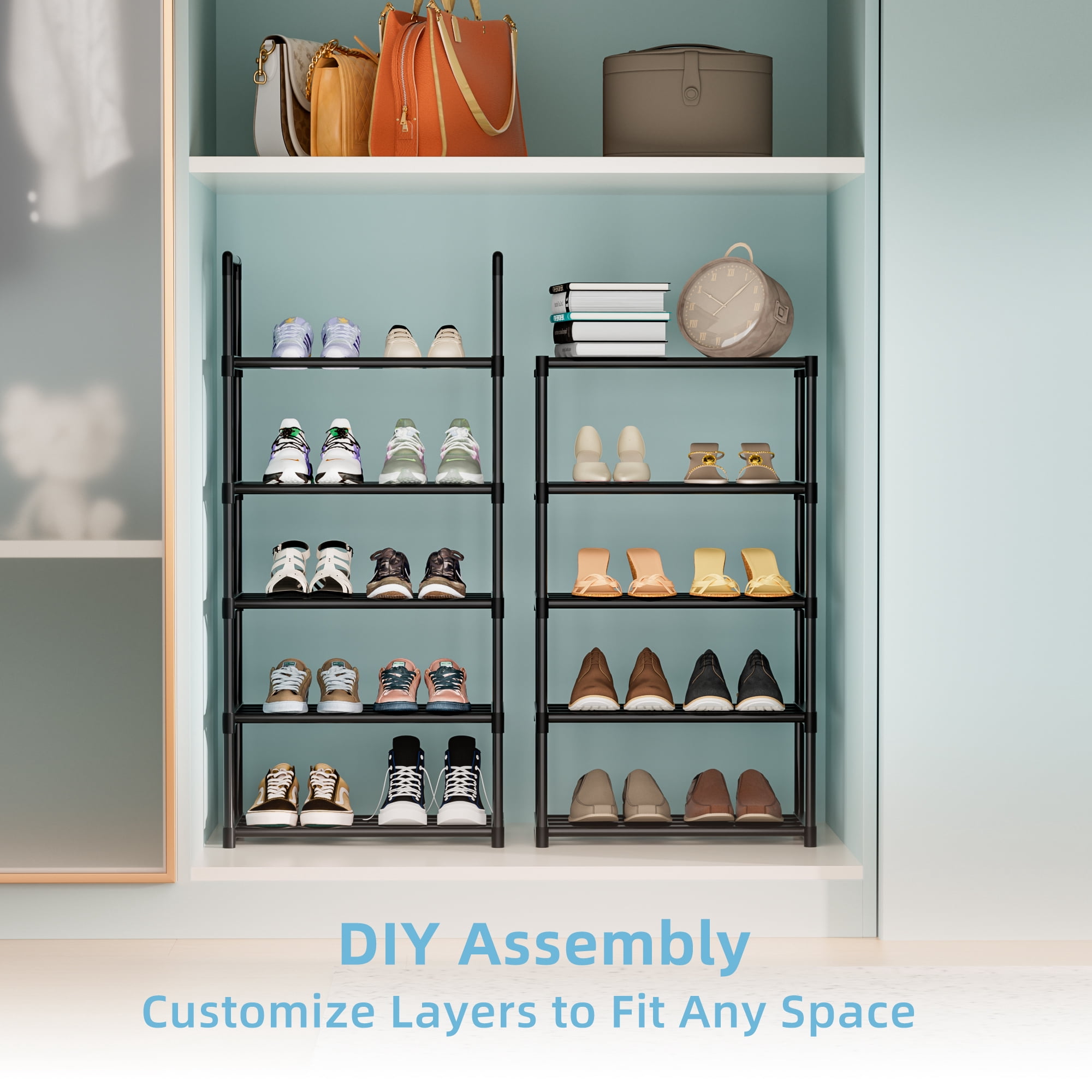 10 Tier Tall Shoe Rack, Sturdy Narrow Metal Shoe Rack Organizer for 20-25 Pairs, Save Space Shoe Racks for Closets, Bedroom, Garage, Bathroom, Large Capacity Shoe Shelf