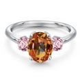 thumbnail image 3 of Gem Stone King 925 Sterling Silver Ecstasy Mystic Topaz and Pink Lab Grown Diamond Engagement Ring for Women | 2.50 Cttw | Oval 9X7MM | Gemstone November Birthstone | Size 9, 3 of 6