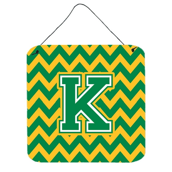 Letter K Chevron Green and Gold Wall or Door Hanging Prints