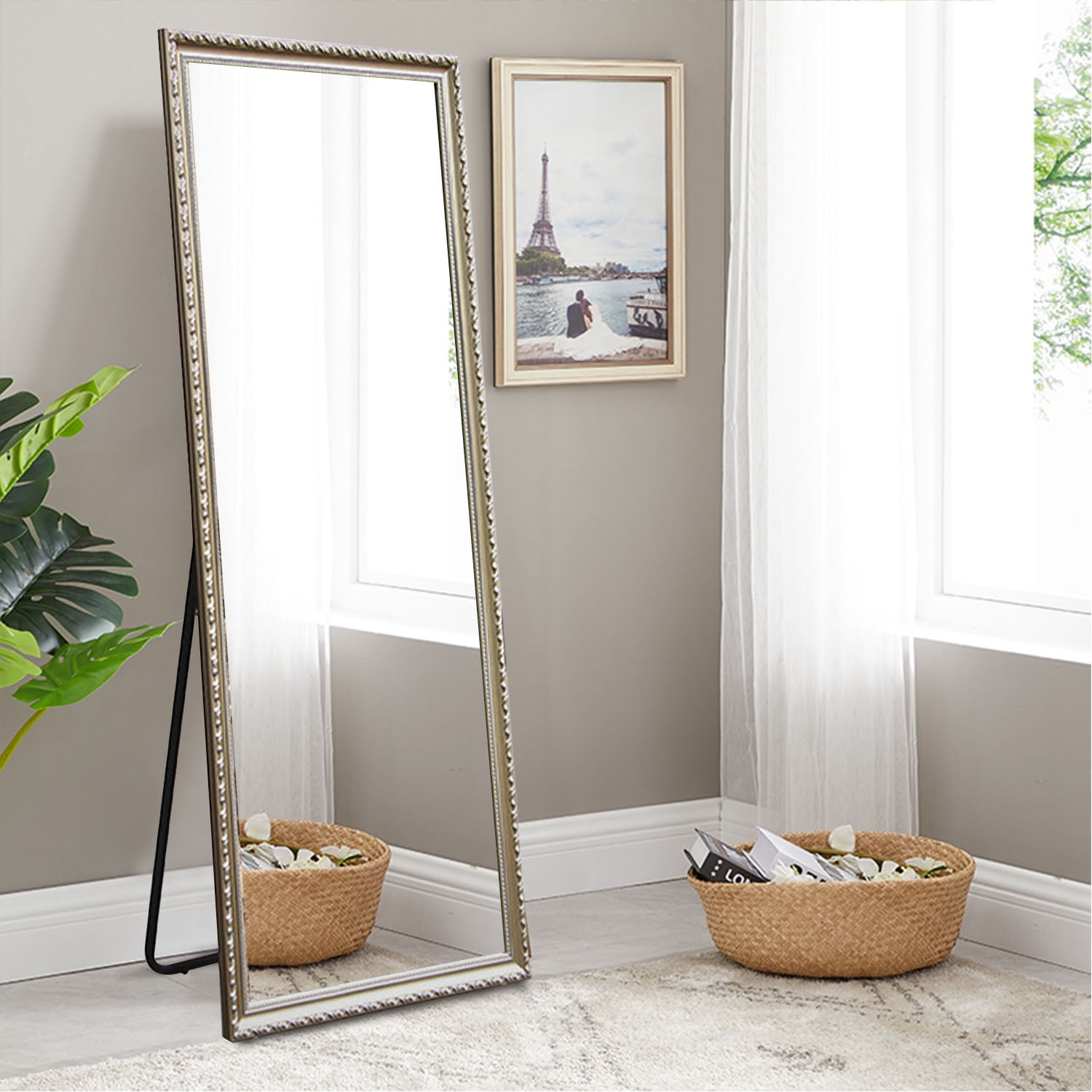 Full Length Mirror Floor Mirror with Standing Holder Large Wall Mounted