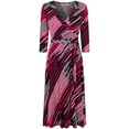 thumbnail image 1 of Bon Rosy, Women's, 3/4 Sleeve Faux Wrap Midi Dress Knee Length, Fuchsia, S, 1 of 2
