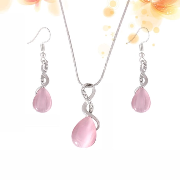 OFFIGAM Pink Droplet Necklace Jewelry Set Stylish Earrings for Wedding and Celebration Decoration