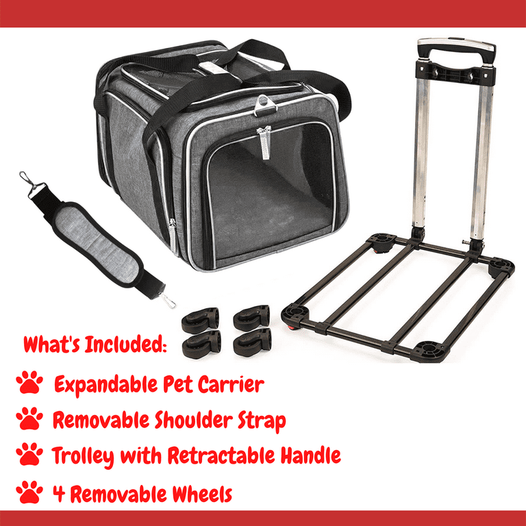 RUFF LIFE Airline Approved Expandable Premium Pet Carrier on Wheels- Two  Sided Expandable Rolling Carrier- Designed for Dogs & Cats- Extra Spacious