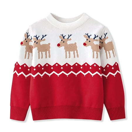

SYNPOS Toddler Little Kid Girl Boy Cute Elk Christmas Sweater Pullover Tops