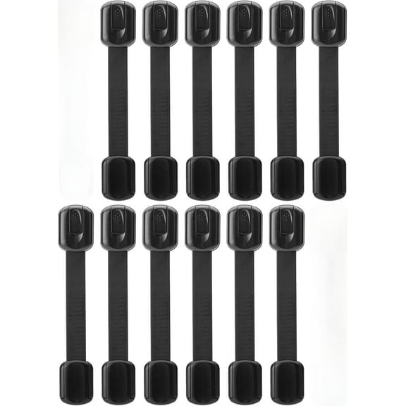 Child Safety Strap Locks, 12 Pack, Black Baby Cabinet Locks, Toilet Locks Baby Proof, Child Proof Drawer Locks, Cabinet Baby Locks for Cabinets, Child Proof Cabinet Locks, Drawer Child Locks