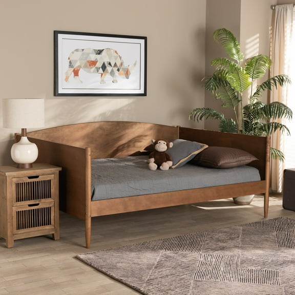Homestock Art Deco Dreams Full Size Daybed In Ash Walnut Finish, Crafted From Sturdy Wood With Clean Lines And Natural Wood Grains, Suitable For Mid-Century Inspired Spaces (96.2" L X 78.2" W X 35" H)
