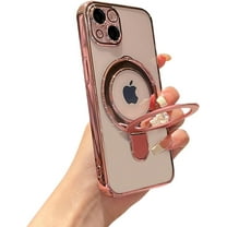 for iPhone 13 Case Clear Magnetic Build-in Stand with Camera Lens Protection MagSafe Shockproof Soft Protective Slim Phone Case Cover for iPhone 13 Case 6.1 Inch - Pink