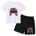 thumbnail image 3 of Conjunto de camiseta y pantalones cortos con estampado de máquina de juego de arte de grafiti para niños, moda de verano, informal, de manga corta, para niños y niñas, 3 of 5