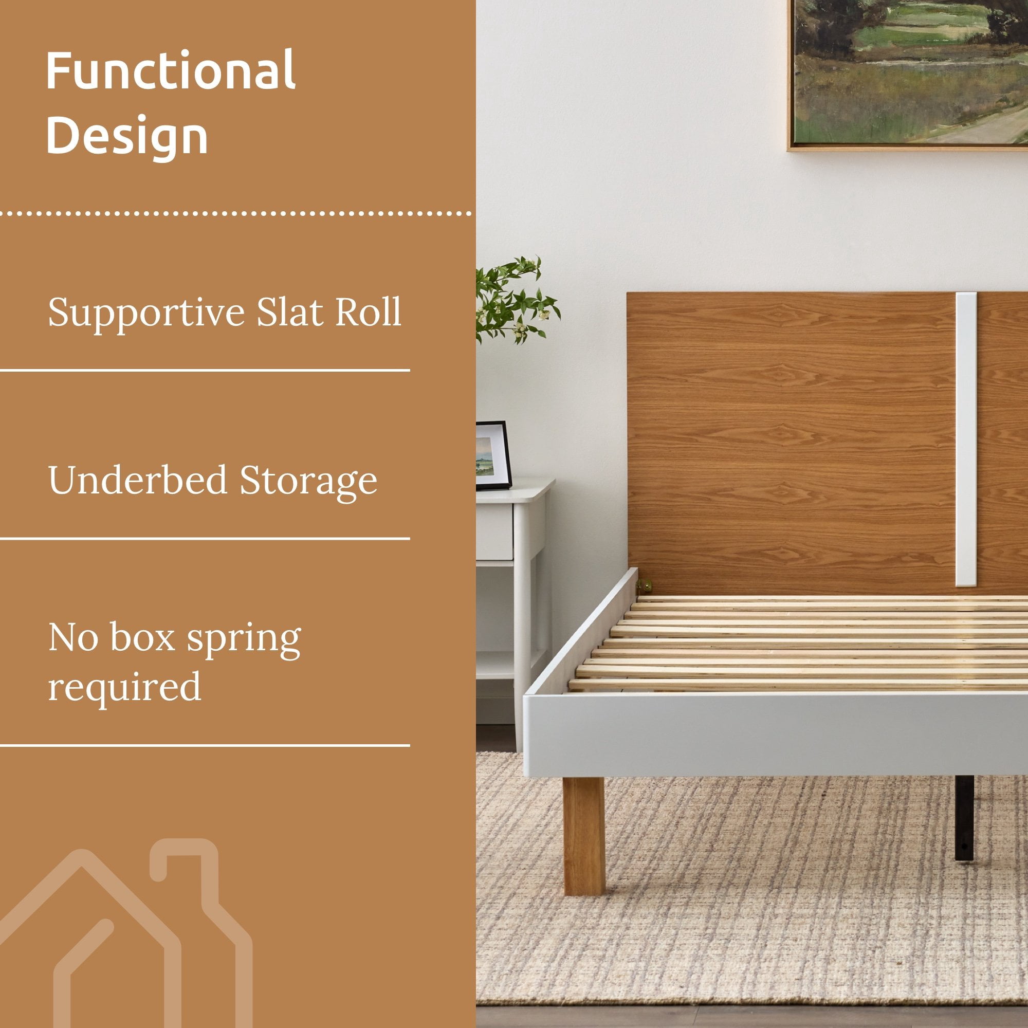 Rest Haven Modern Wood Platform Bed, Twin, Natural & White