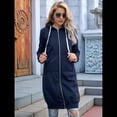 thumbnail image 4 of Sudadera con Capucha y Cremallera para Mujer, Chaqueta Informal de Larga para Otoño, Chaquetas Largas de Otoño con Bolsillos, Túnica Azul Marino M, 4 of 9