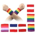 thumbnail image 4 of 2 Pack Striped Wrist Sweatbands - Athletic Cotton Terry Cloth Wristbands for Sports Compression Wrist Sleeve -Rainbow Wrist Guard Outdoor, 4 of 6
