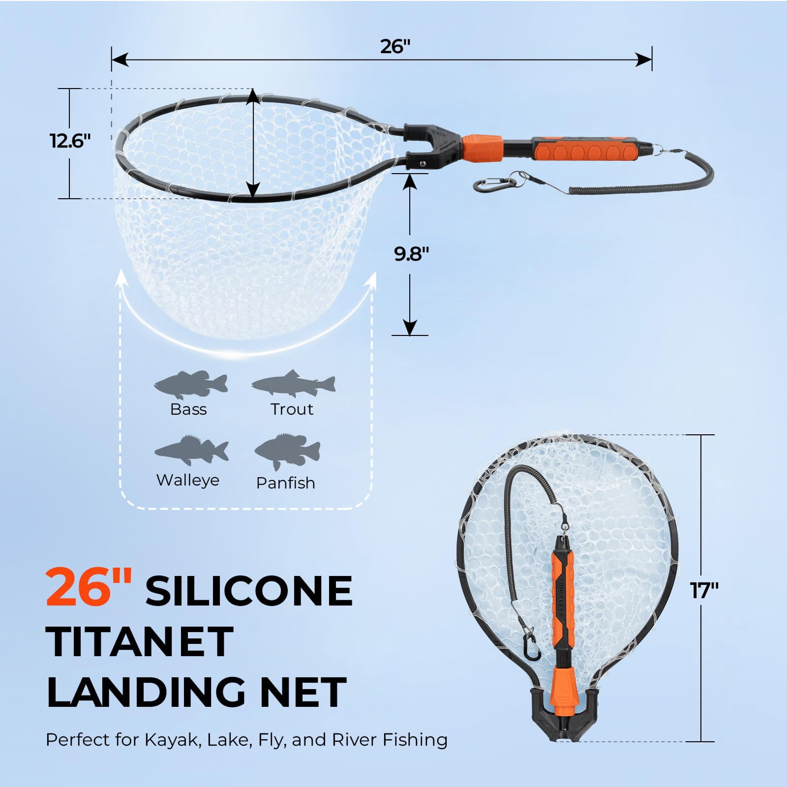 Titanet Fishing Net  Durable Aluminum Handle Non-slip Hi-vis Grip Compact Bag & Lanyard Ideal For Kayak Lake Fly Or River 2 Options