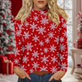 thumbnail image 2 of Womens Christmas Shirts Long Sleeve Xmas Holiday Pullover Festive Top, Long Sleeve Mock Neck T Shirts, Winter Holiday Party Outfits Deep Red M, 2 of 5