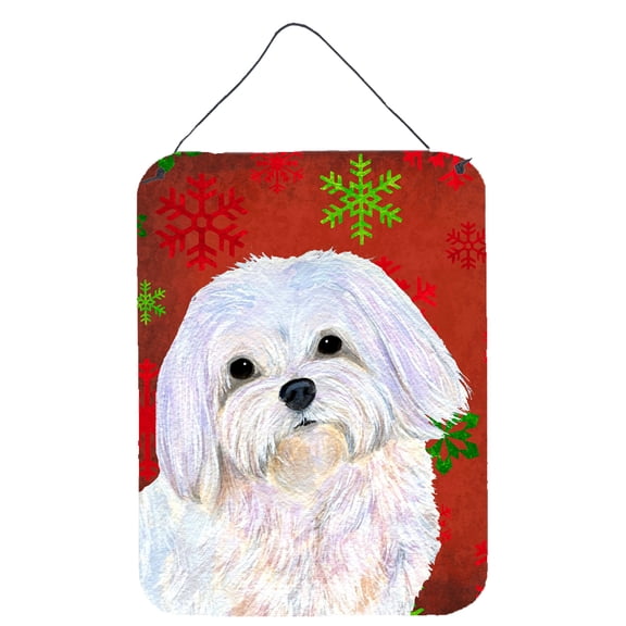 Carolines Treasures SS4689DS1216 Maltese Red and Green Snowflakes Holiday Christmas Wall or Door Hanging Prints 12WX16H