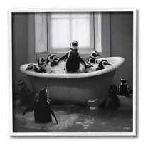 Stupell Industries Penguin Flock in Tub Animals & Insects Painting White Framed Art Print Wall Art, 12 x 12