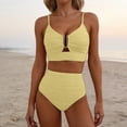 thumbnail image 2 of QURATI Swimwear Women'S Bikini V Neck Cutout Swimsuit High Waist Textured Pleated Swimsuit Yellow XL, 2 of 7