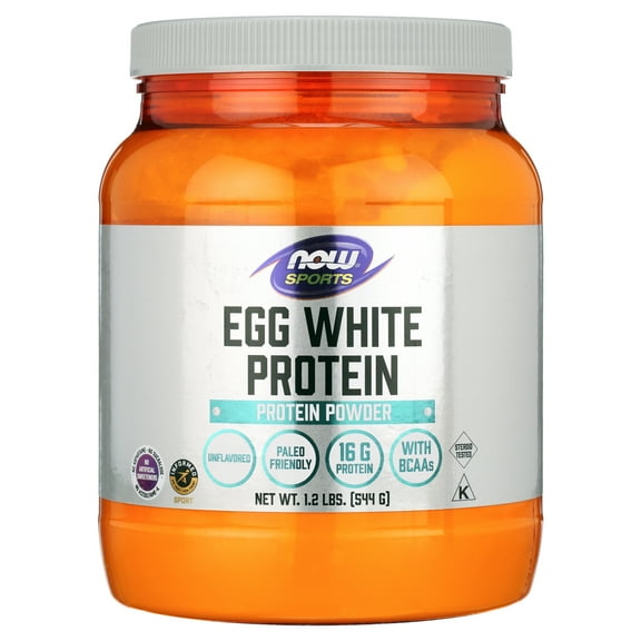 NOW Sports Nutrition, Egg White Protein, 16 g With BCAAs, Unflavored Powder, 1.2-Pound