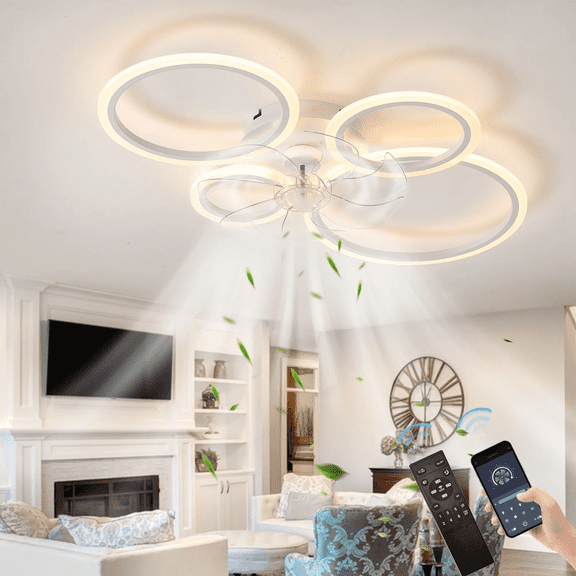 33'' Ceiling Fan with Light and Remote Control ,Low-Profile Modern Flush Mount Installation, Dimmable with 6 Speed Options for Bedrooms, Living Rooms, Dining Rooms, and Kitchens