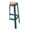 thumbnail image 5 of Jacotte 30" Backless Bar Stool: Natural Wood Seat & Teal Metal Legs, Solid Pine & Steel, 18"W x 18"D, Indoor Kitchen Counter & Home Bar Use, 5 of 5