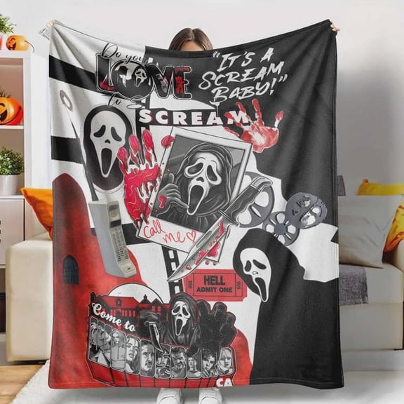 Scream Movie Flannel Blanket, Cozy Throw for Movie Nights, Halloween Horror Decor