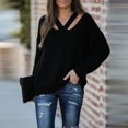 thumbnail image 4 of Suéter de color sólido de otoño e invierno, suéter holgado de talla grande con temperamento para mujer, suéter de cuello en V, 4 of 5