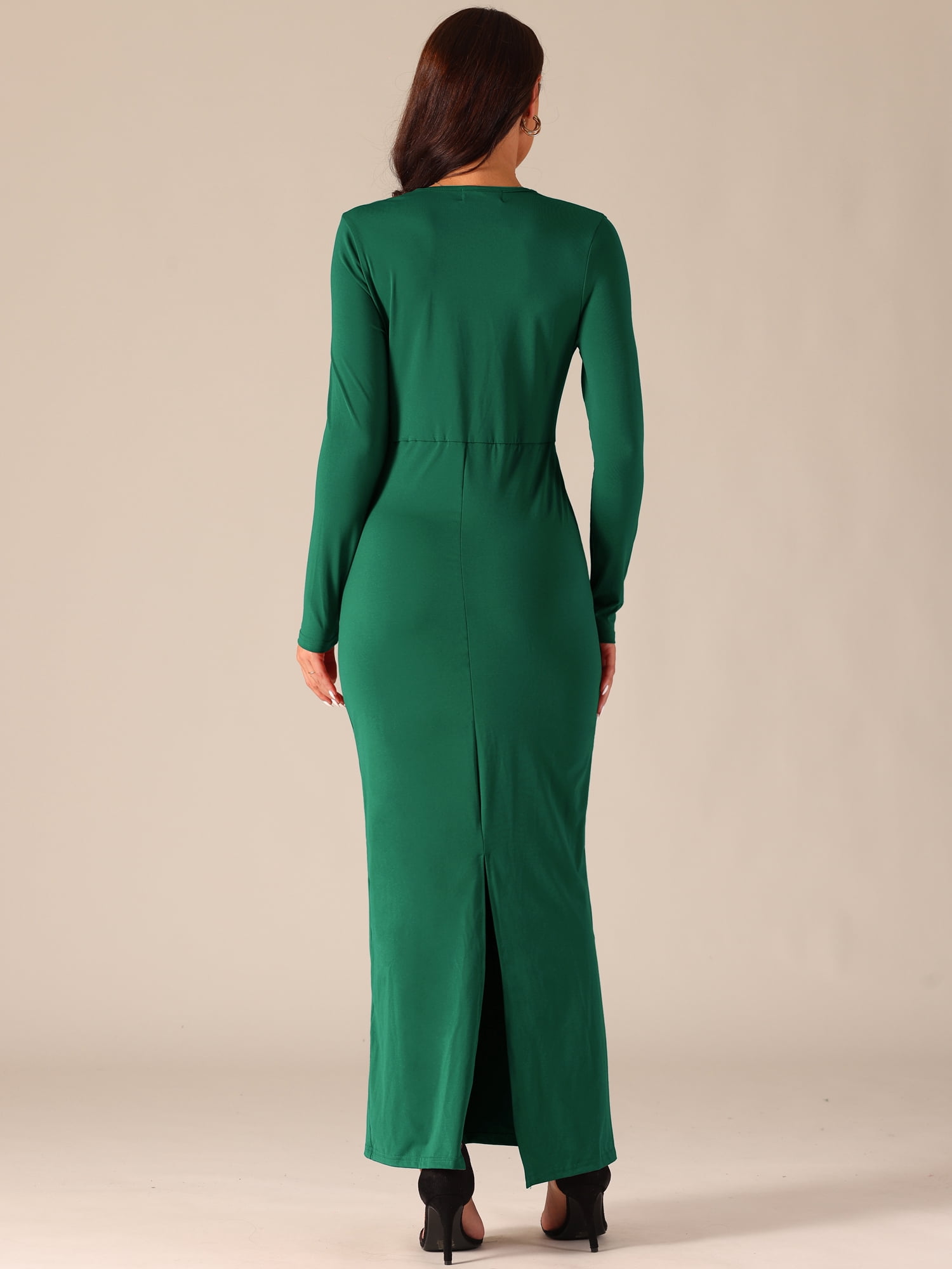 DARING DIVA Long Sleeve V Neck Wrap Split Hem Bodycon Cocktail Dress S Deep Green