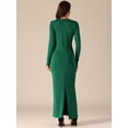 thumbnail image 4 of DARING DIVA Long Sleeve V Neck Wrap Split Hem Bodycon Cocktail Dress S Deep Green, 4 of 5